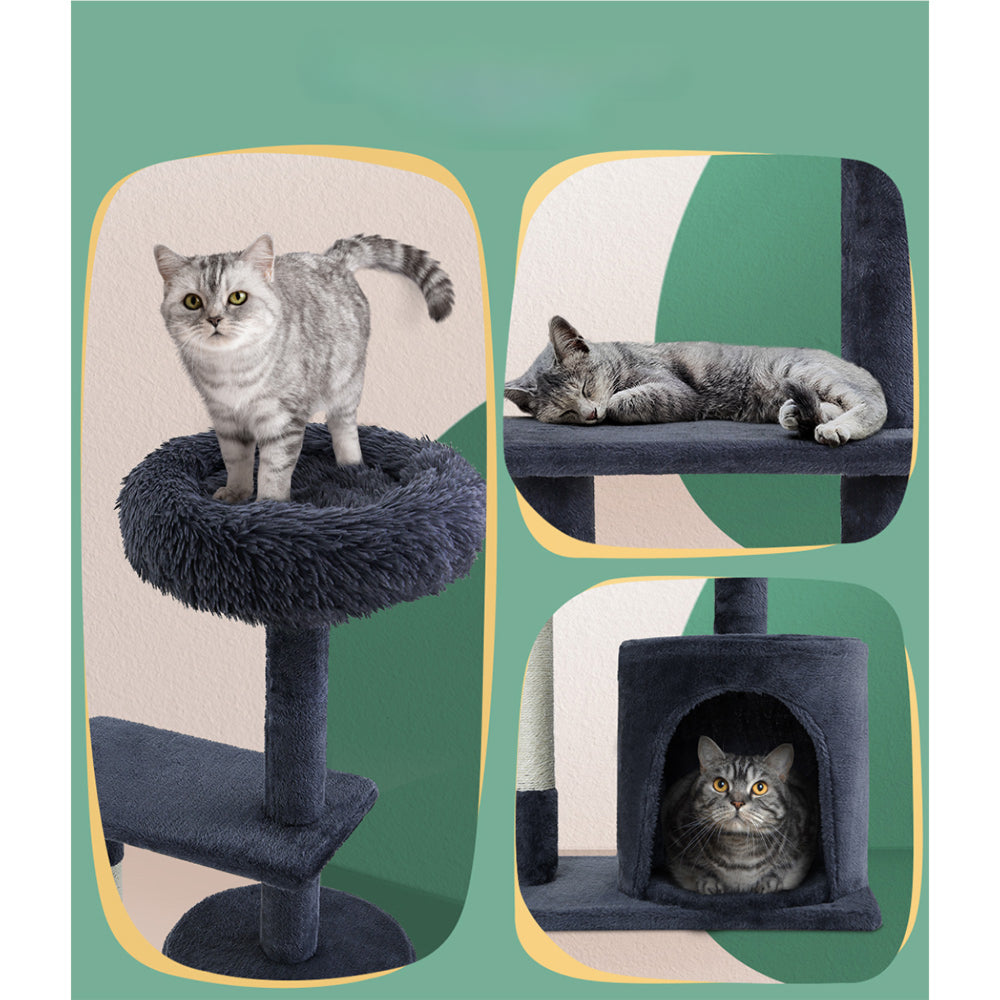 Cat Tree Scratching Post Tower House Hanging Toys Grey - 94cm
