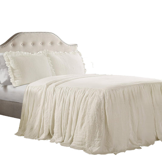 Vintage Chic Farmhouse Style Lightweight Ruffle Skirt Bedspread - Ivory