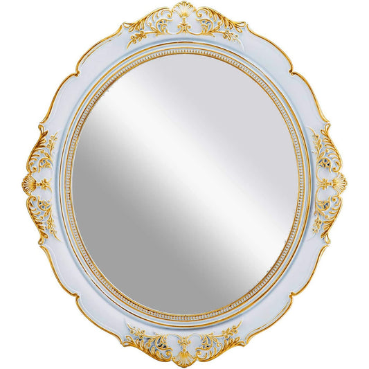 Decorative Vintage Oval Antique Hanging Wall Mirror 13x15 Inches - White