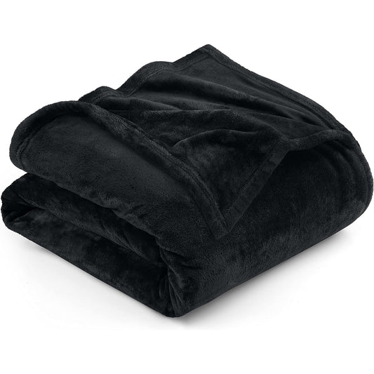 300GSM Microfibre Luxury Anti-Static Fuzzy Soft Fleece Blanket - Black