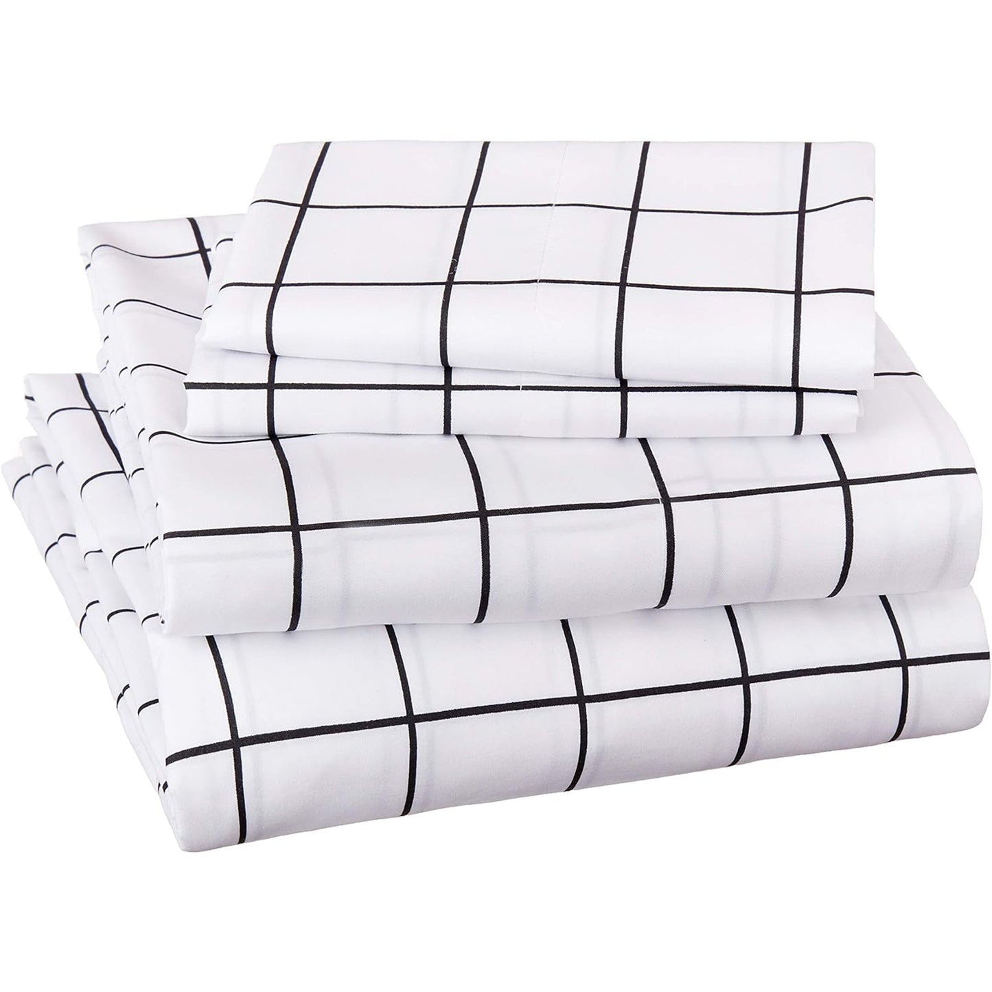 Soft Microfibre Bed Sheet Set with Elastic Pockets - Black Grid