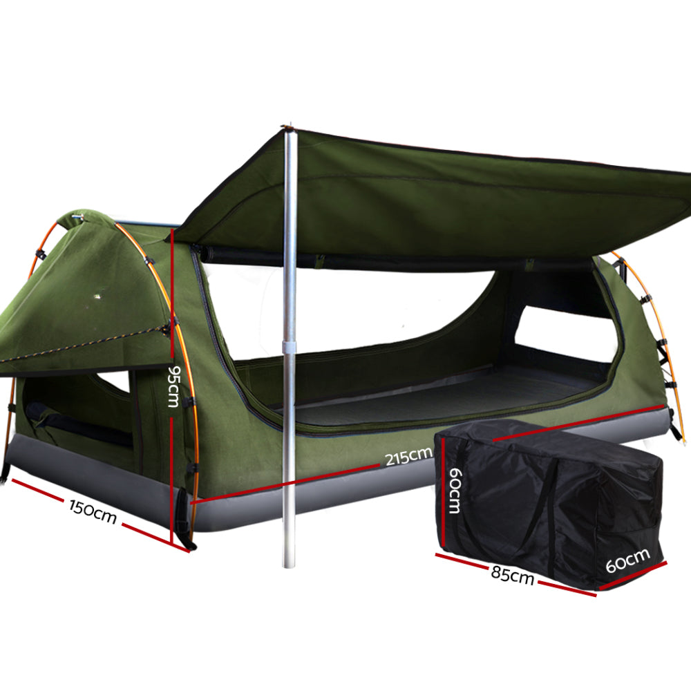 Double Camping Swags Canvas Free Standing Dome Tent - Celadon