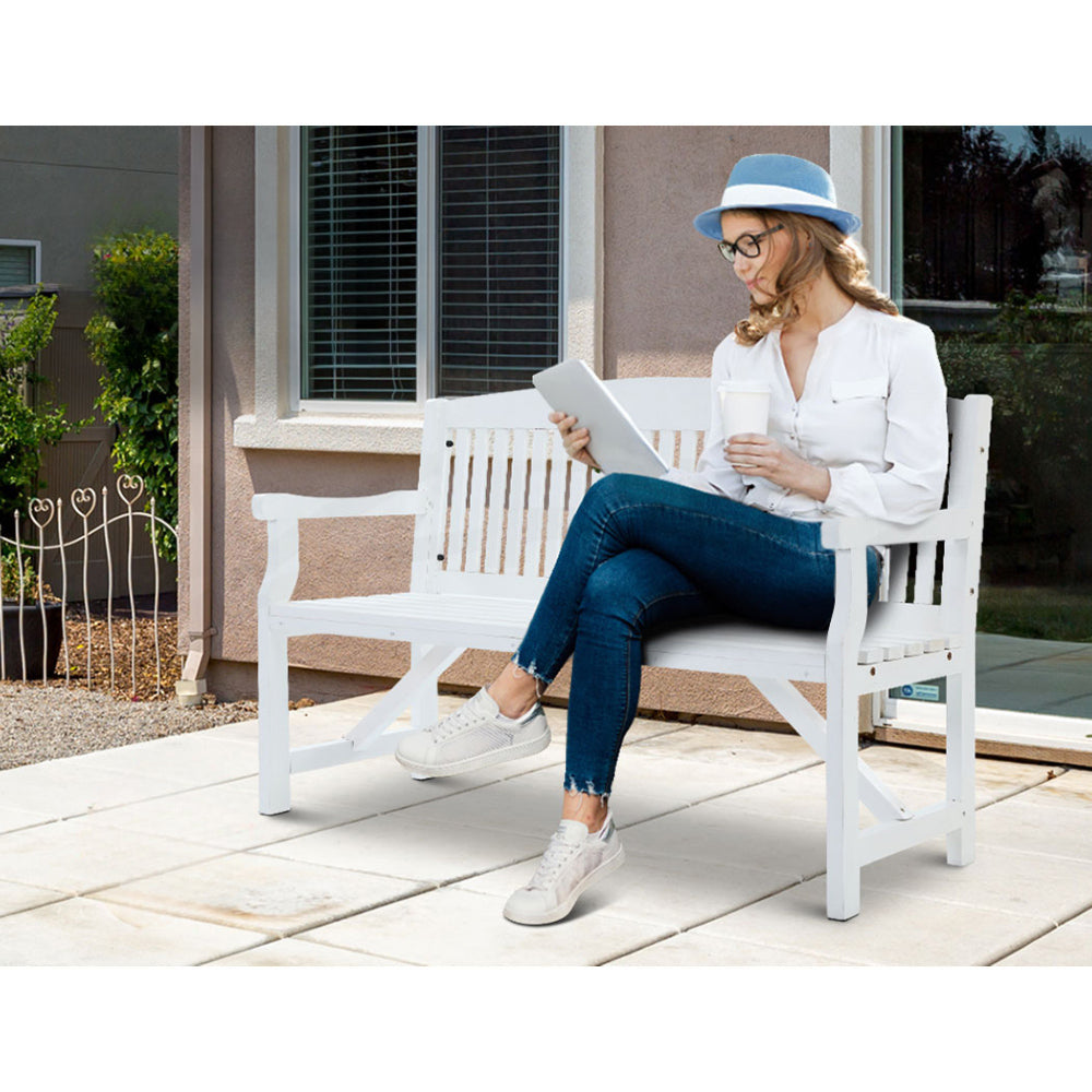 Wooden Garden Bench Outdoor Furniture Decor Patio 3 Seater - White