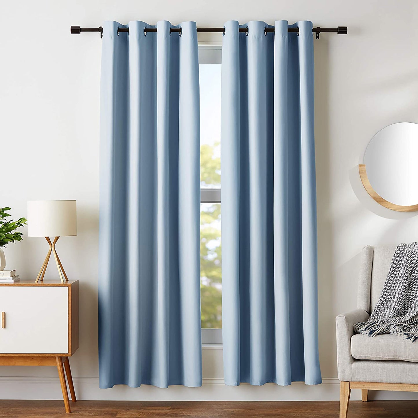 Room Darkening Blackout Window Curtains with Grommets 2 Panels - Light Blue