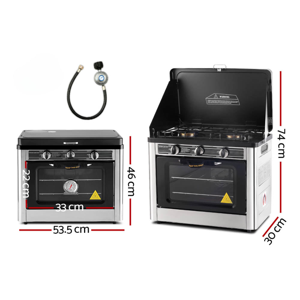 3 Burner Portable Oven - Silver & Black