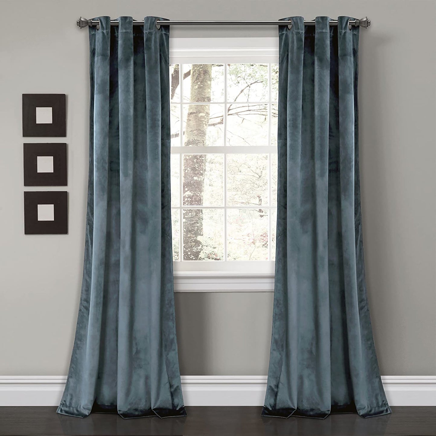 Room Darkening Velvet Curtains Window Panel Set for Living Dining Bedroom Pair 84 in - Blue