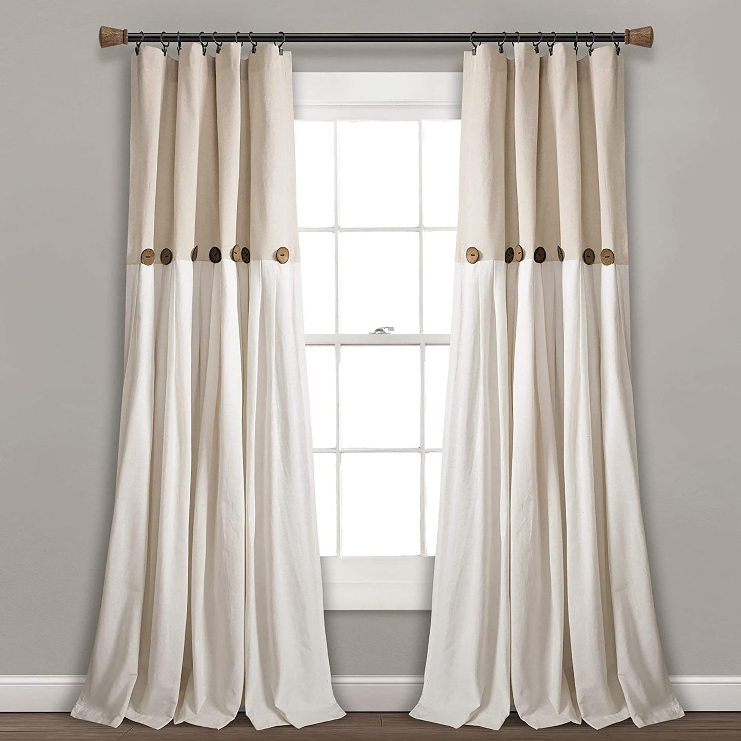1pc Elegant Linen Button Window Curtain Panels Single Linen 40x95 Inches - Beige