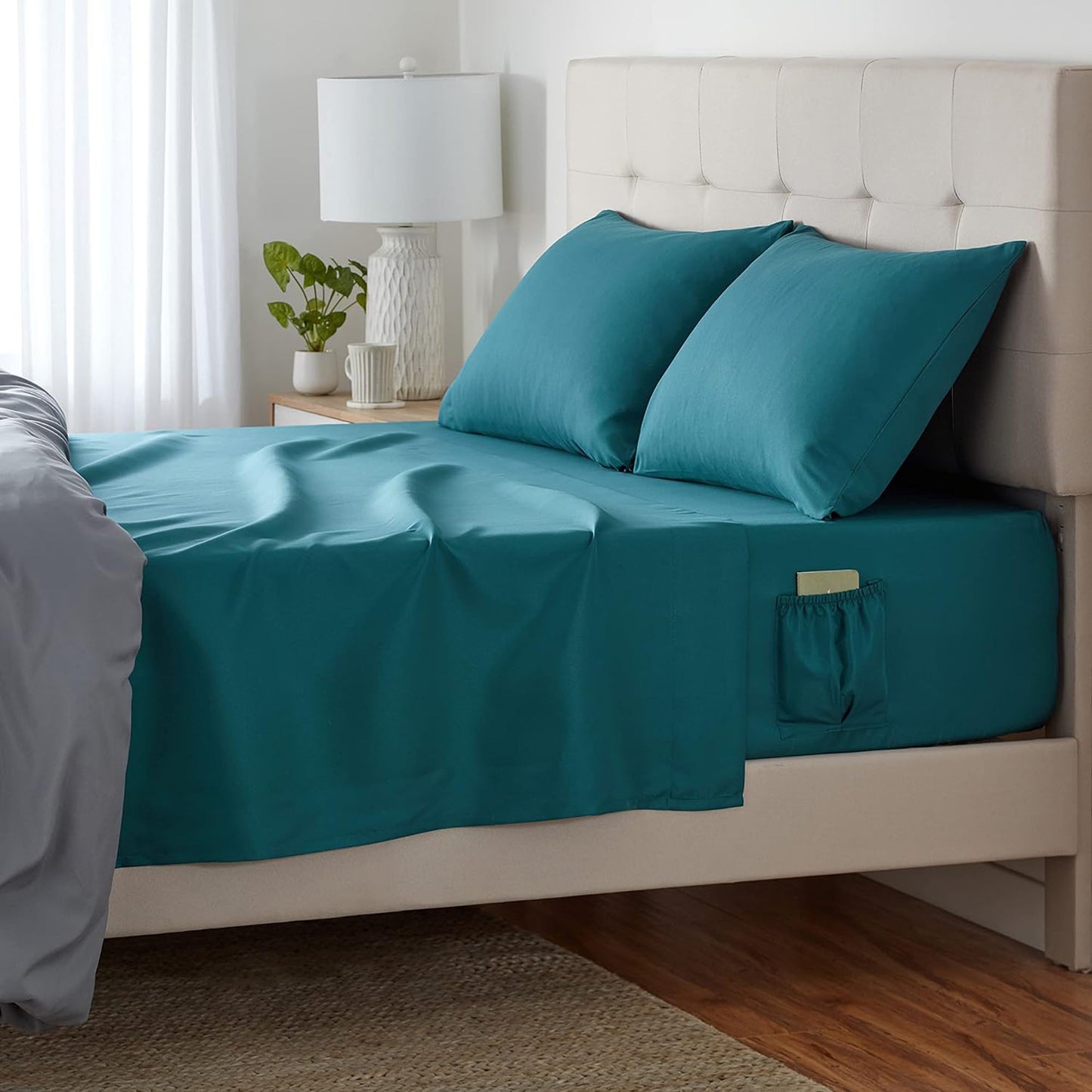 Soft Microfibre Bed Sheet Set with Elastic Pockets - Still Water