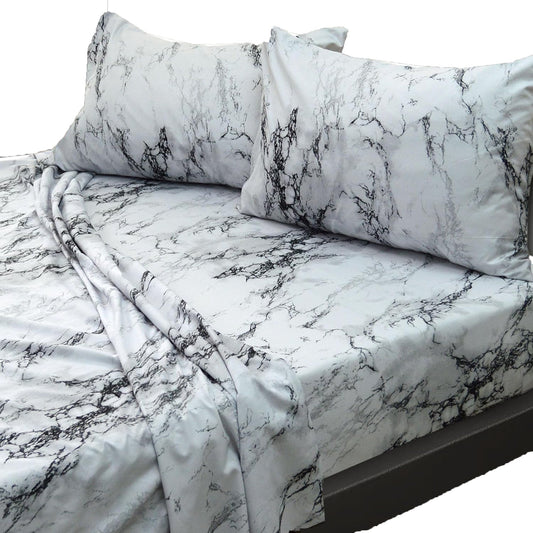 Soft and Lightweight Microfibre Deep Bed Sheet Set - Grey White