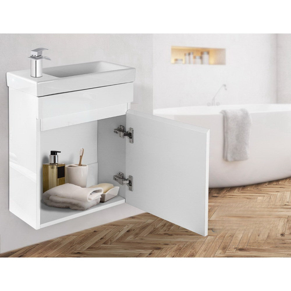 400mm Bathroom Vanity Basin Cabinet Sink Storage Wall Hung Ceramic Basins Wall Mounted White