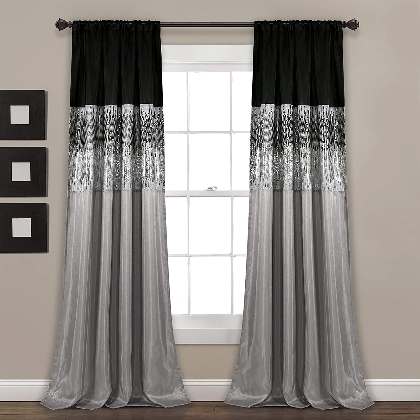 Faux Silk Night Sky Curtain Panel 84x42 Inches - Black and Gray