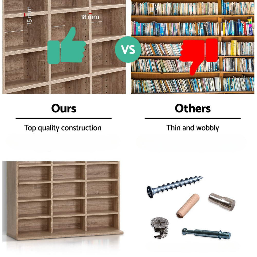 528 DVD 1116 CD Storage Shelf Media Rack Stand Cupboard Book Unit Oak