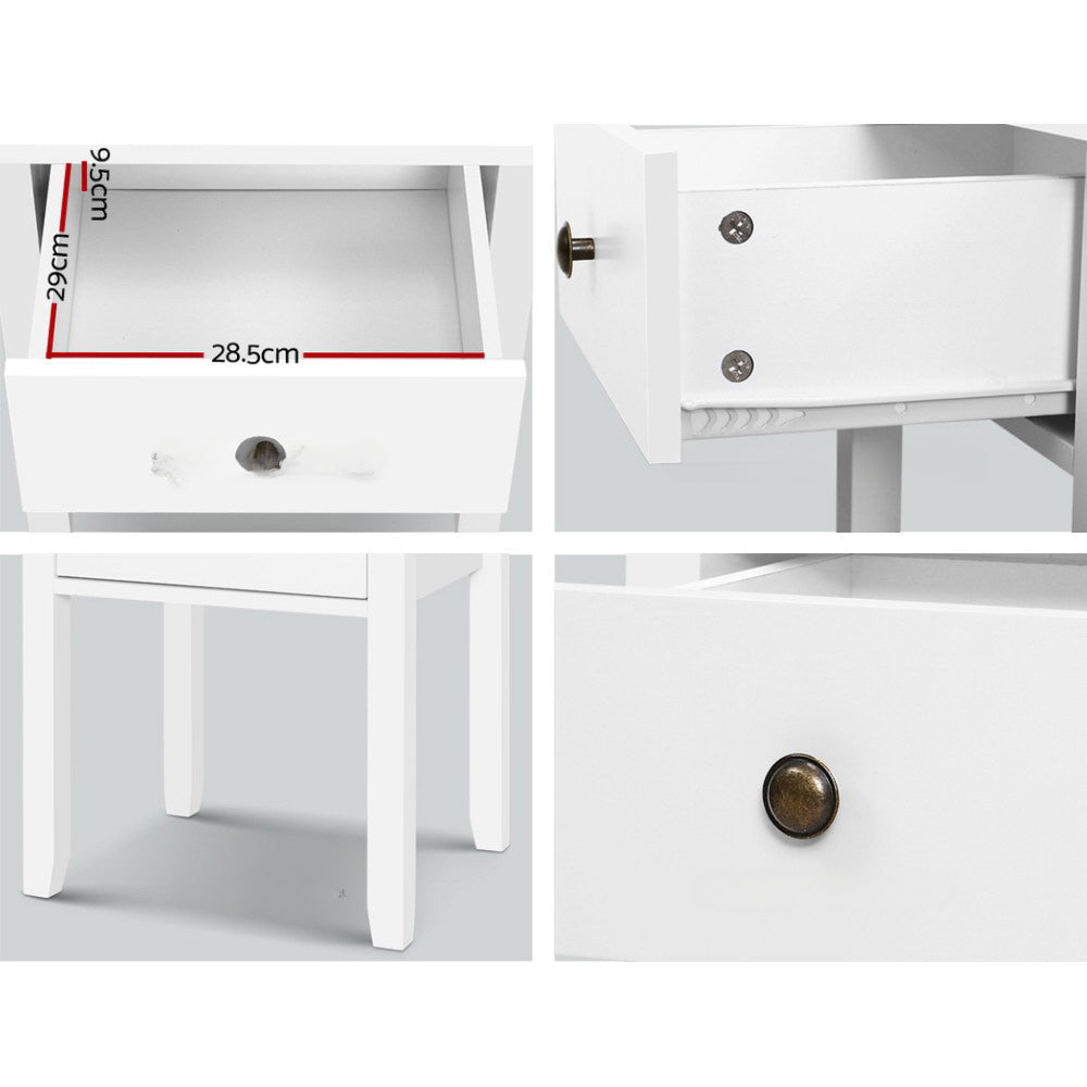 Bedside Tables Drawer Side Table Nightstand White Storage Cabinet White Lamp