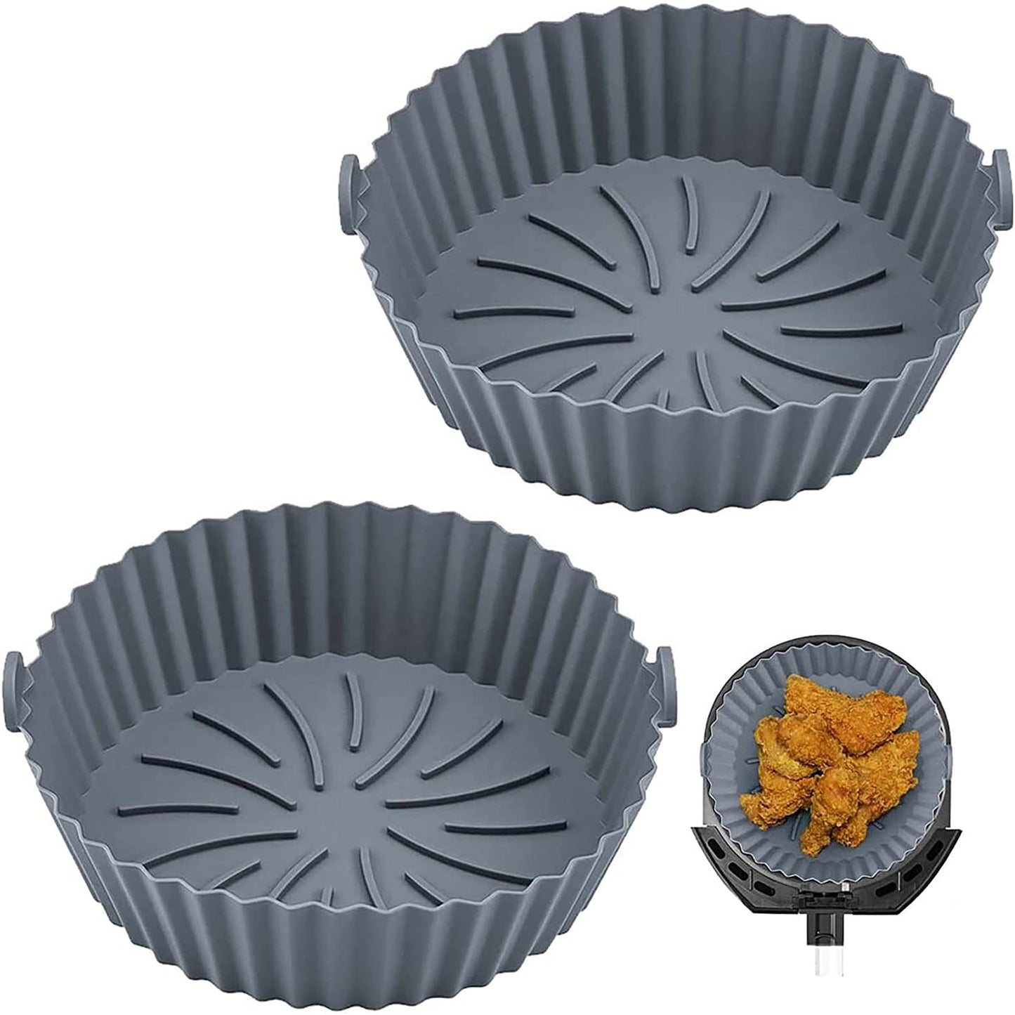 Air Fryer Reusable Non Stick Heat Resistant Silicone Pots 2 Pcs - Grey