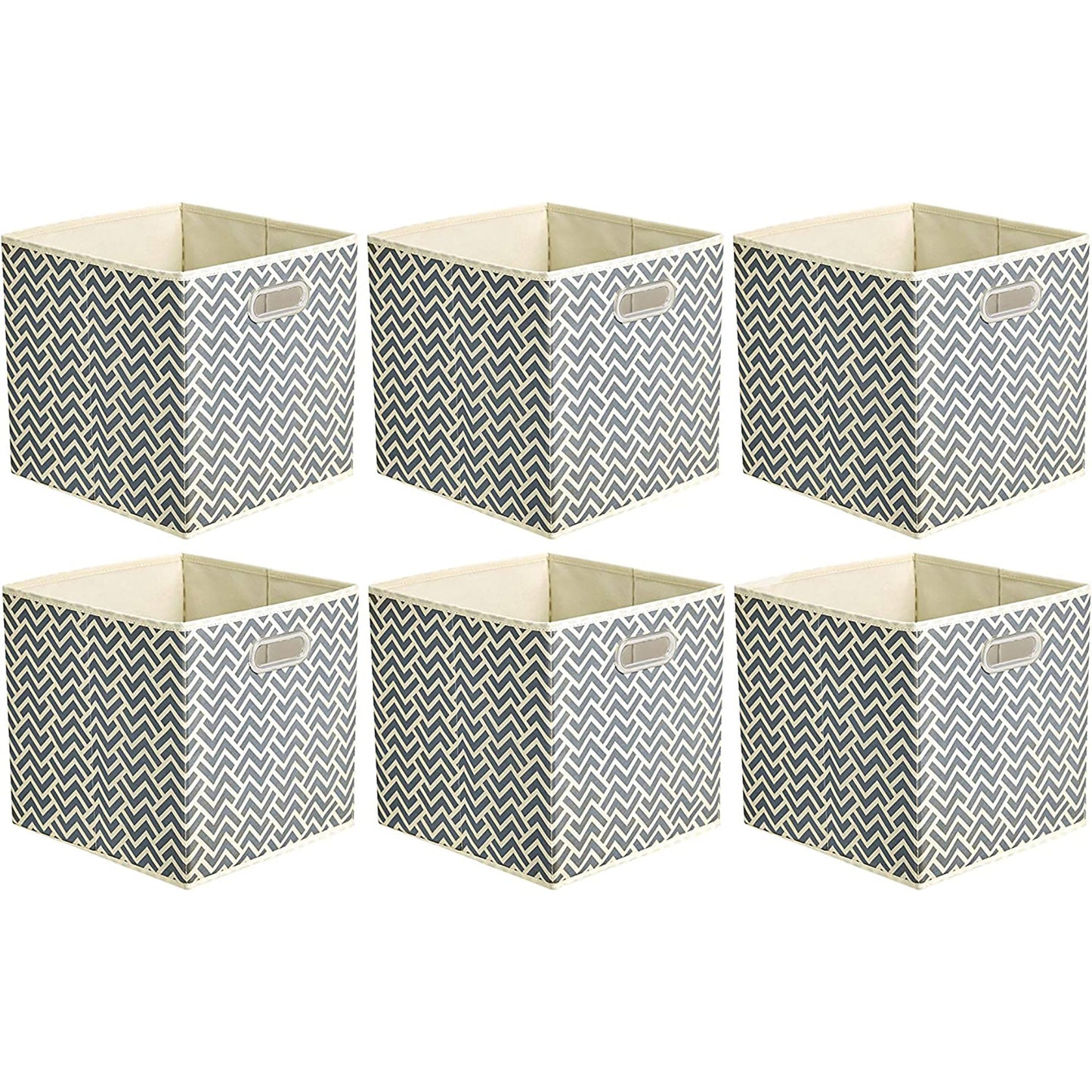 Collapsible Fabric Storage Cubes with Oval Grommets 6-Pack - Chevron Grey