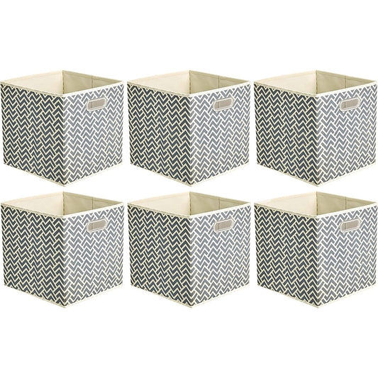 Collapsible Fabric Storage Cubes with Oval Grommets 6-Pack - Chevron Grey