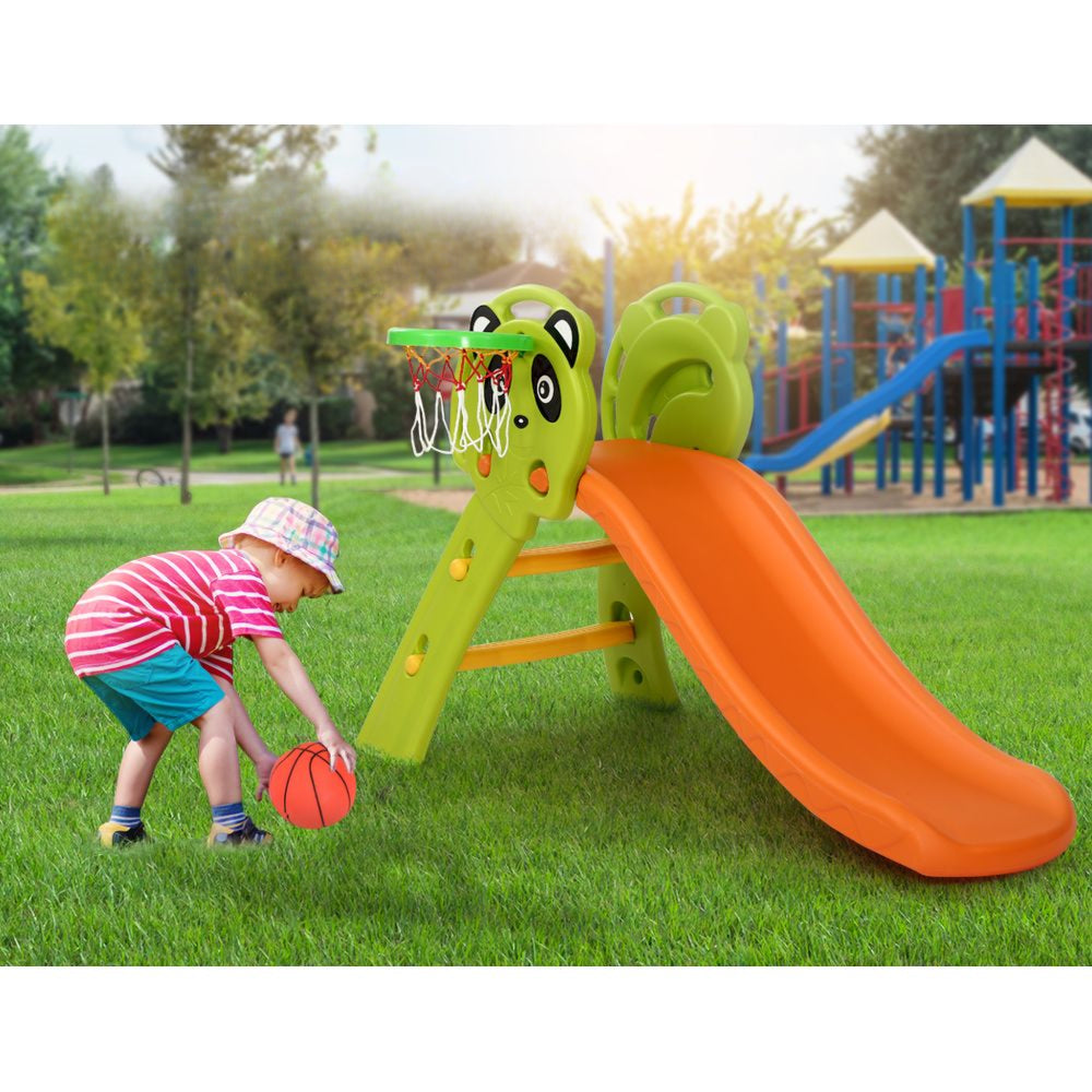 Kids Slide Basketball Hoop Activity Center Outdoor Play Set - Orange