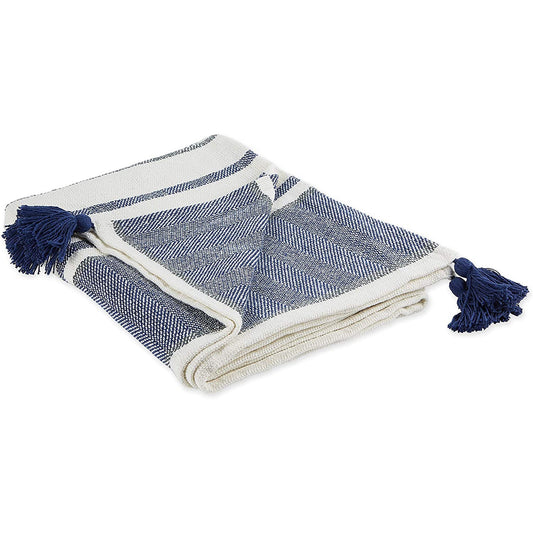 Traditional 2 Tone Chevron Stripe Throw 50x60 - Navy
