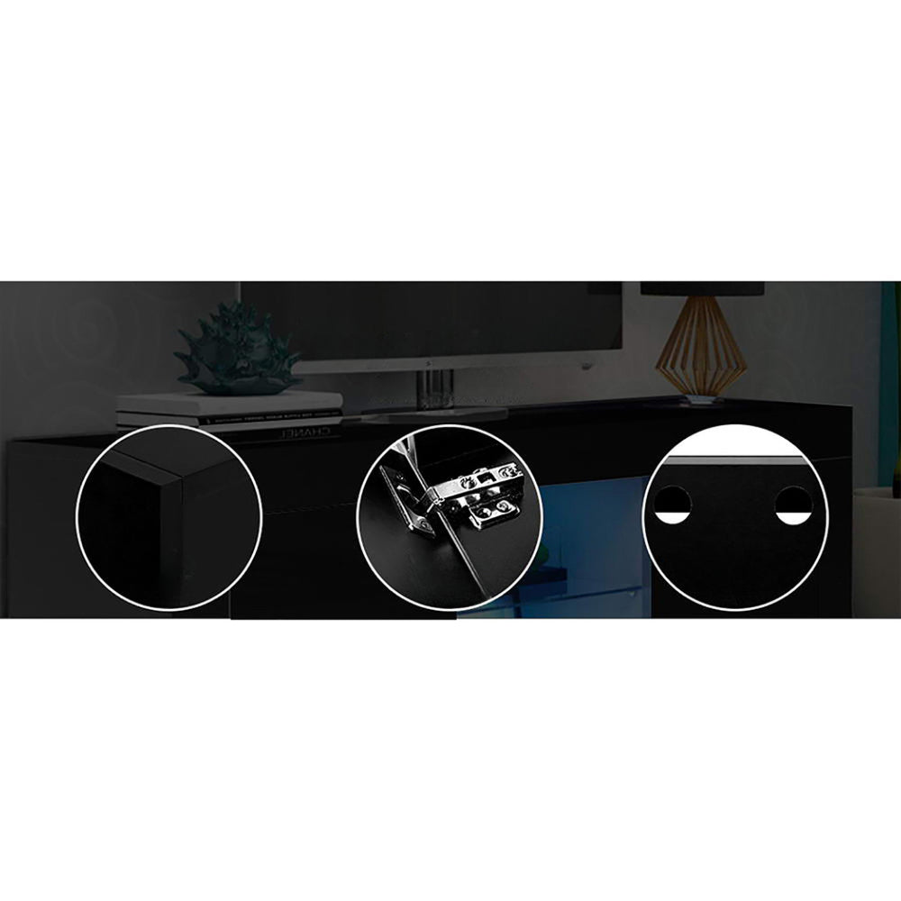 130cm RGB LED TV Stand Cabinet Entertainment Unit Gloss Furniture Black
