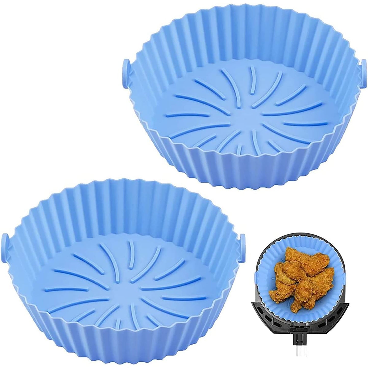 Air Fryer Reusable Non Stick Heat Resistant Silicone Pots 2 Pcs Style B - Blue