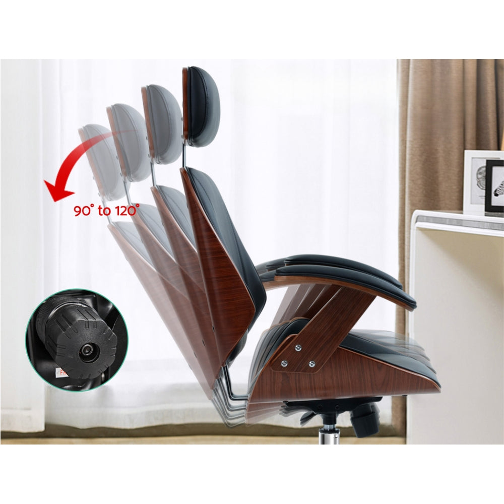 Wooden Office Chair Computer Gaming Chairs Executive Leather Black