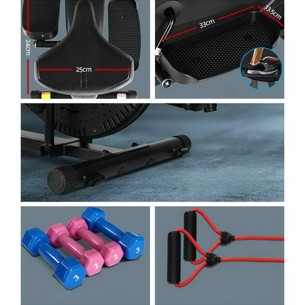 Elliptical Cross Trainer Exercise Bike Gym Fitness Machine Running Walking with Dumbbells - 6 in 1