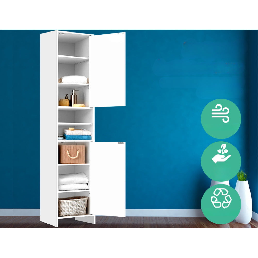 185cm Bathroom Tallboy Toilet Storage Cabinet Laundry Cupboard Adjustable Shelf White