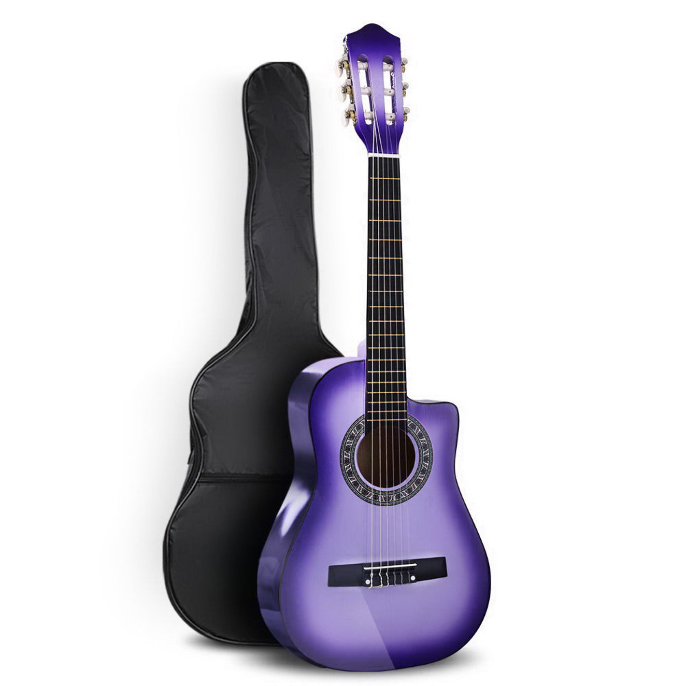 34" Inch Guitar Classical Acoustic Cutaway Wooden Ideal Kids Gift Children 1/2 Size Purple