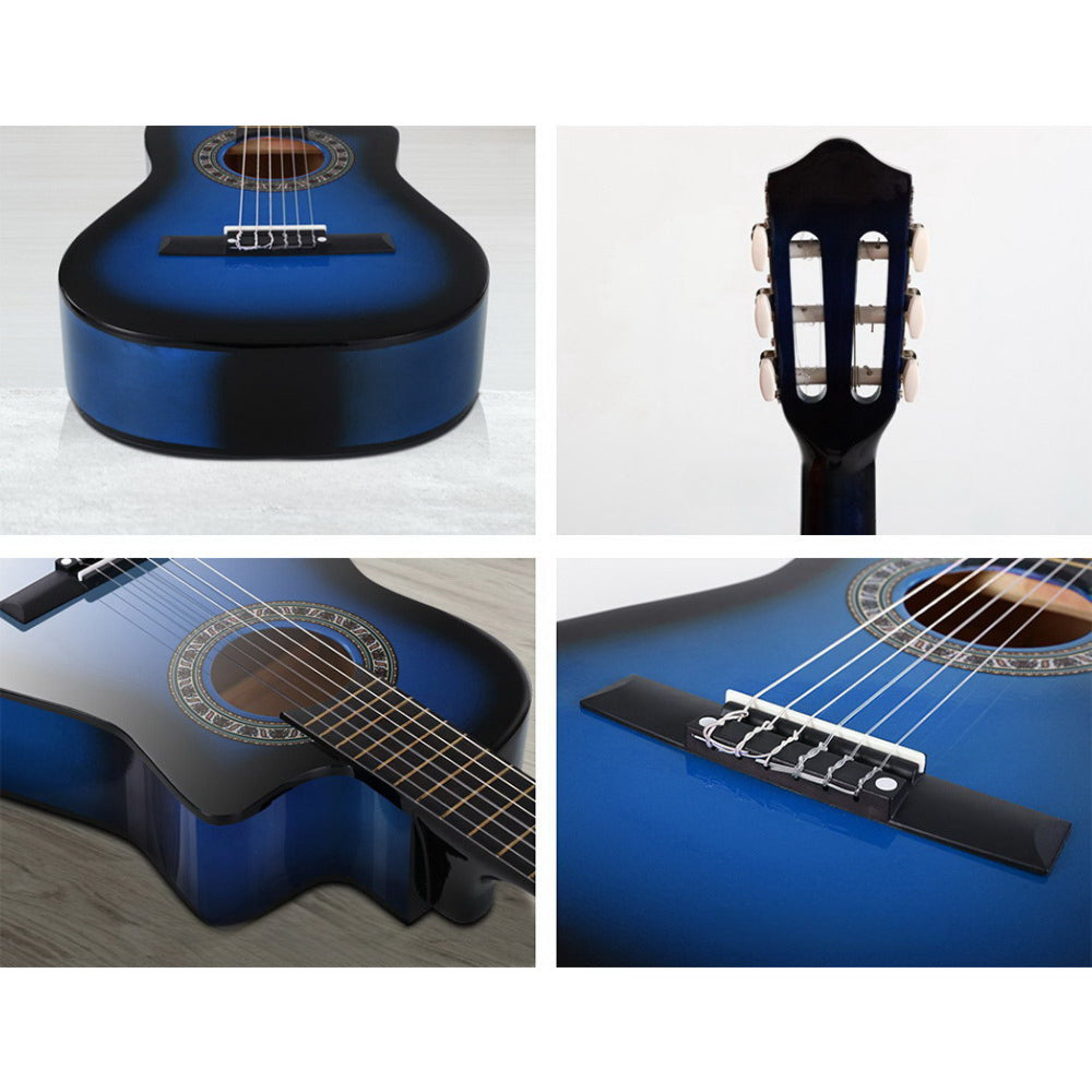 34" Inch Guitar Classical Acoustic Cutaway Wooden Ideal Kids Gift Children 1/2 Size Blue