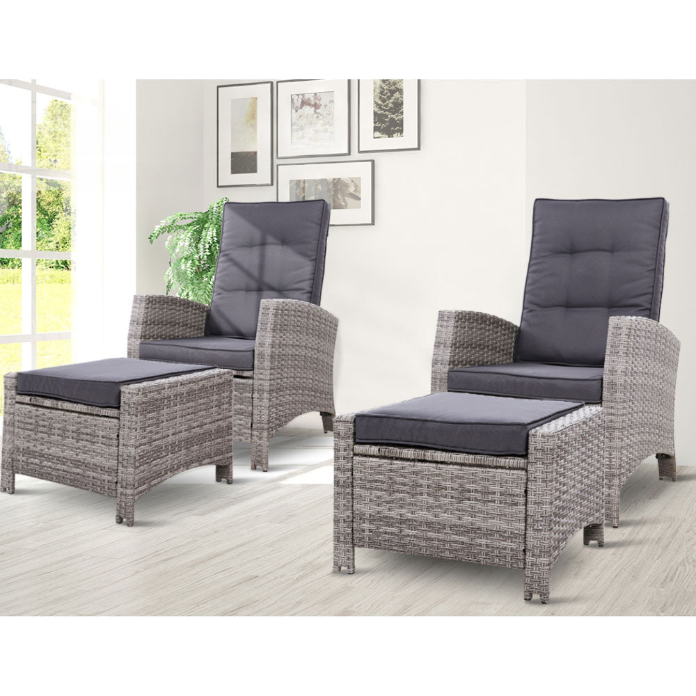 Sun Recliner Chair Outdoor Patio Garden Cushion Set of 2 - Black