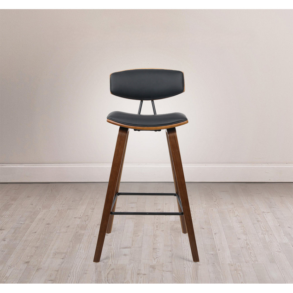 Set of 4 PU Leather Circular Footrest Bar Stools - Black