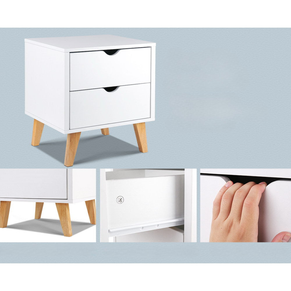 2 Drawer Wooden Bedside Tables - White