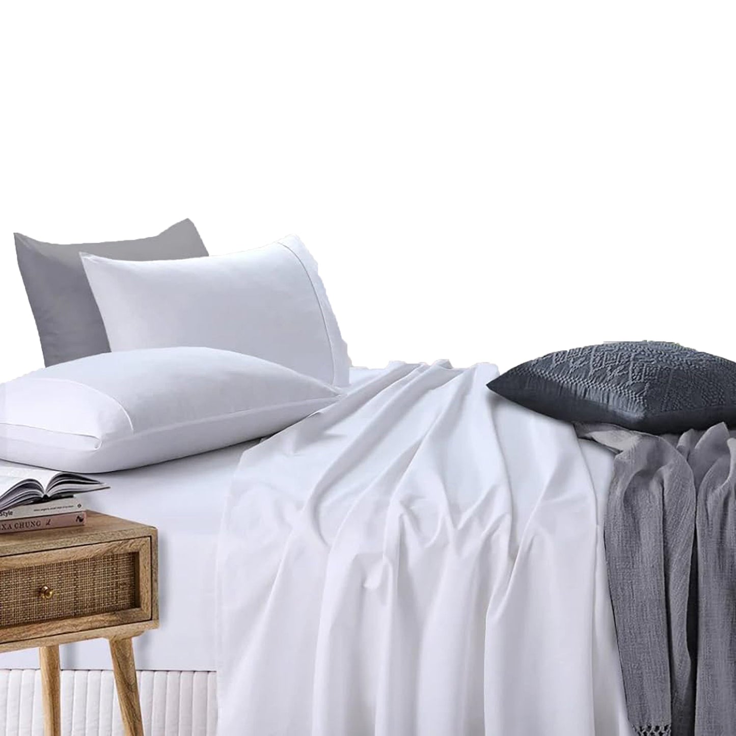 100% Cotton Vintage Washed Bed Sheet Set - White
