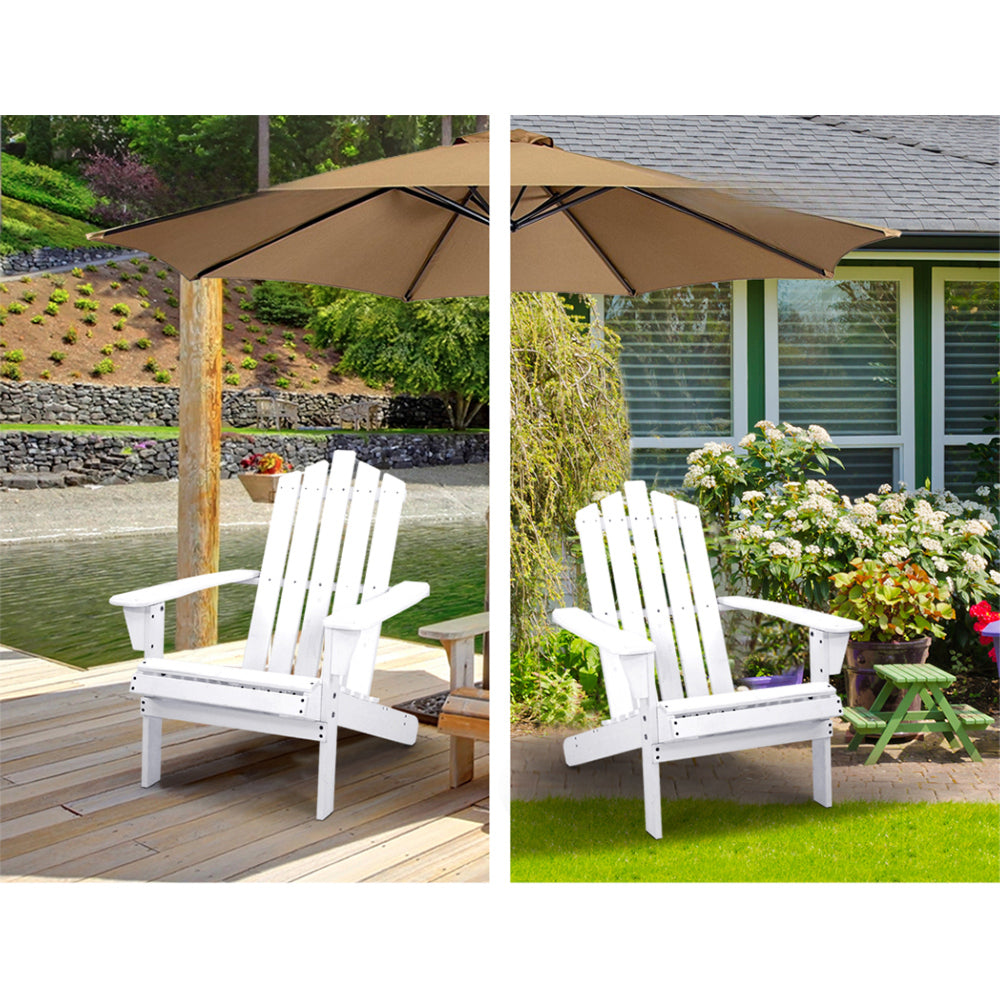 Outdoor Sun Lounge Beach Wooden Adirondack Patio Chair with Table - White