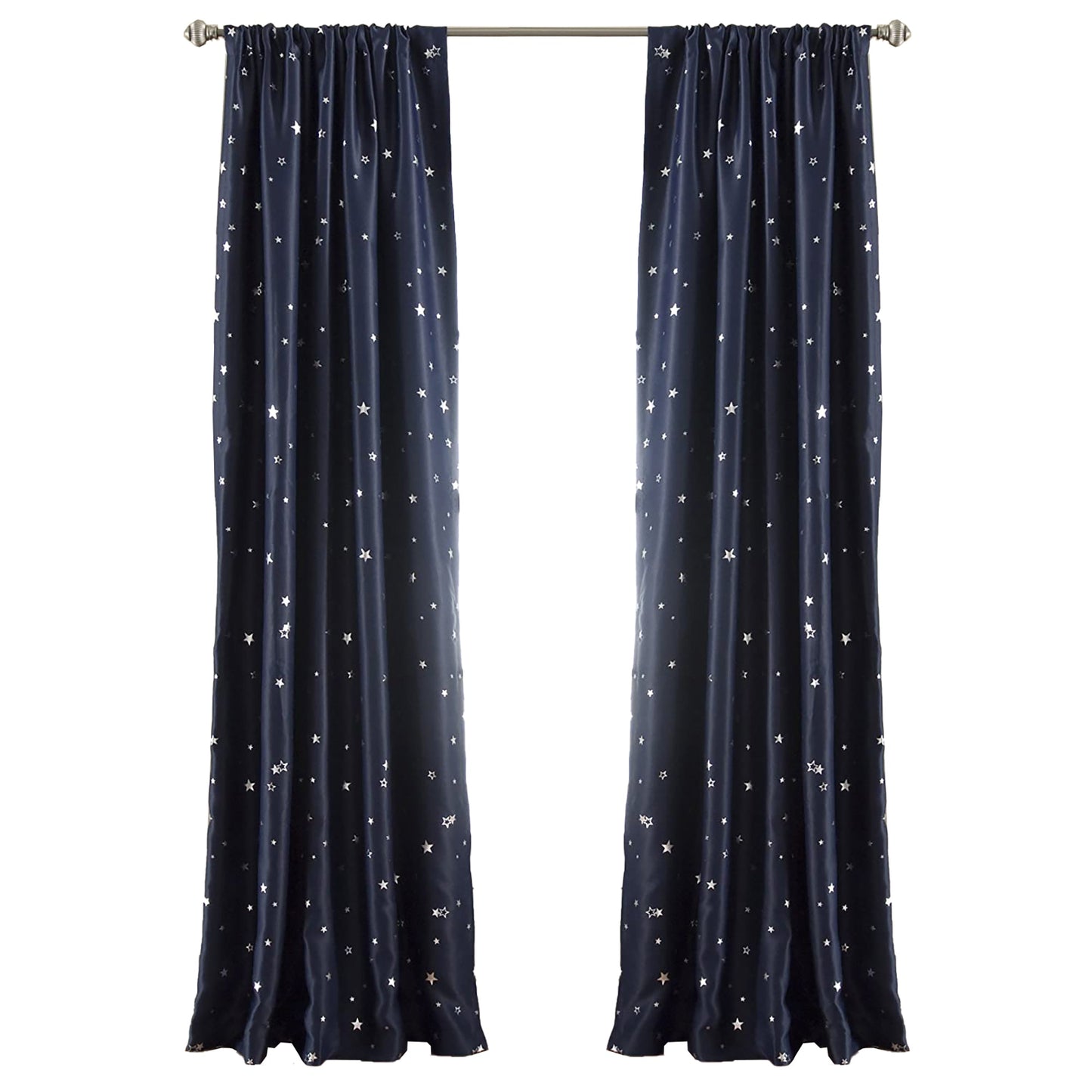 White Star Room Darkening Window Panel 52 by 84 Inch Set of 2 - Navy