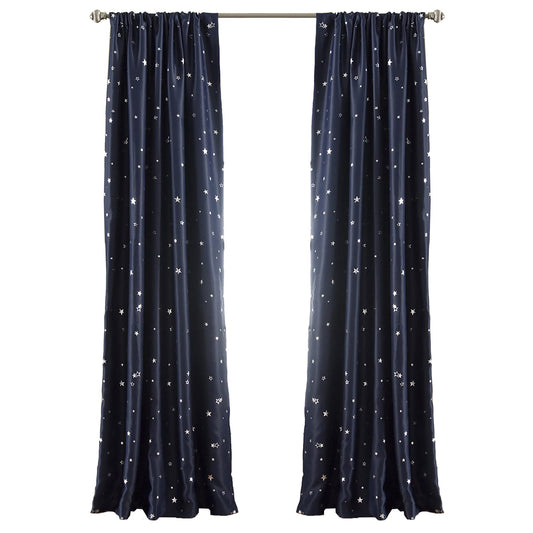 White Star Room Darkening Window Panel 52 by 84 Inch Set of 2 - Navy