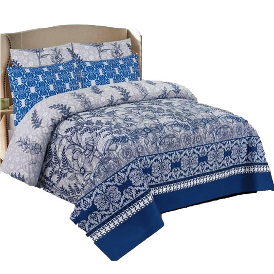 800 Thread Count Pure Cotton Printed Quilt Cover Set - Deserted Blue