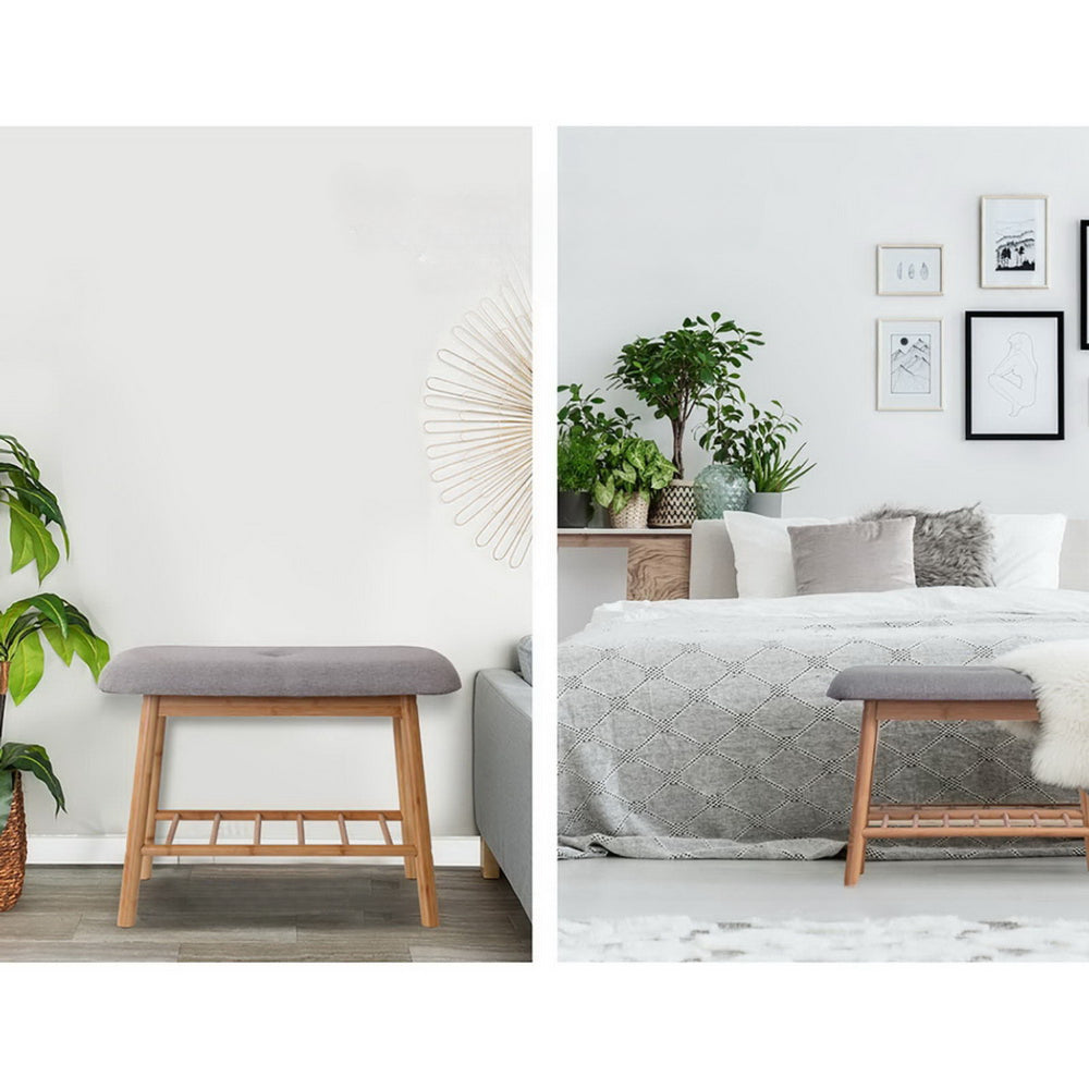 Shoe Rack Seat Bench Chair Shelf Organisers Bamboo Grey