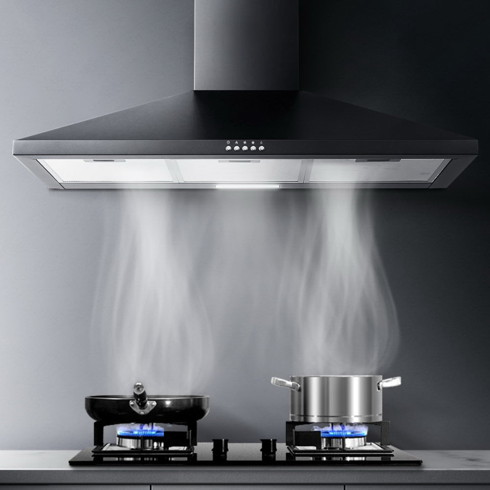 Range Hood Rangehood 90cm 900mm Kitchen Canopy LED Light Wall Mount Black