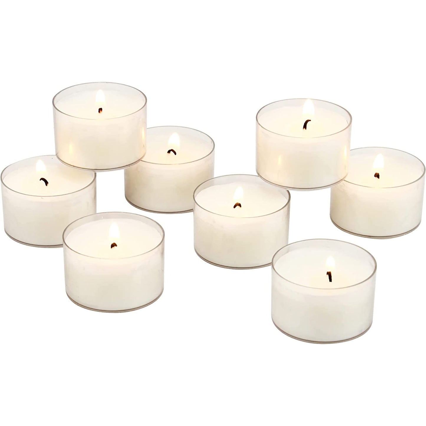 48 Pack Unscented Smokeless Long Clear Cup Tea Light Candles with 8 Hour Extended Burn Time