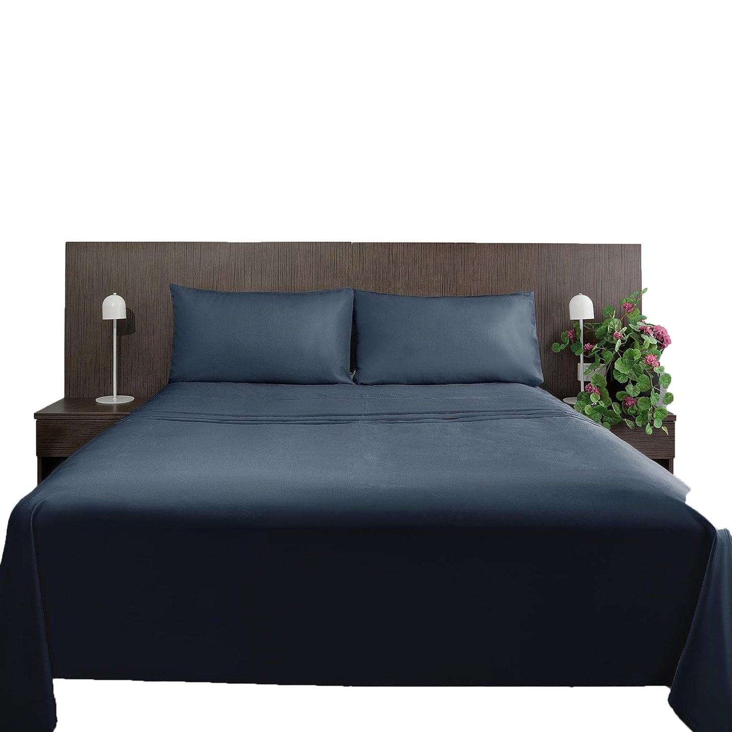 800TC Pure 100% Natural Cotton Sateen Weave Bed Sheet Set - Dark Blue