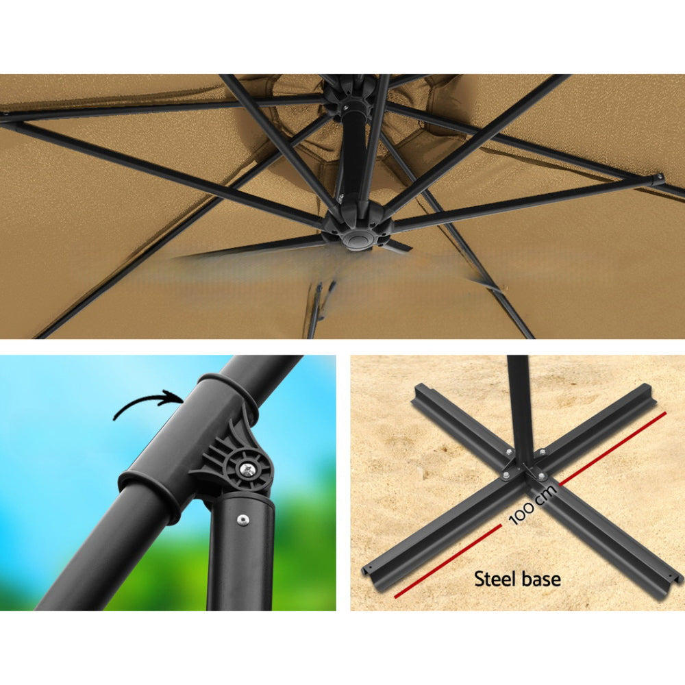 Garden Outdoor Sun Umbrella with Base UV Cantilever 3M - Beige