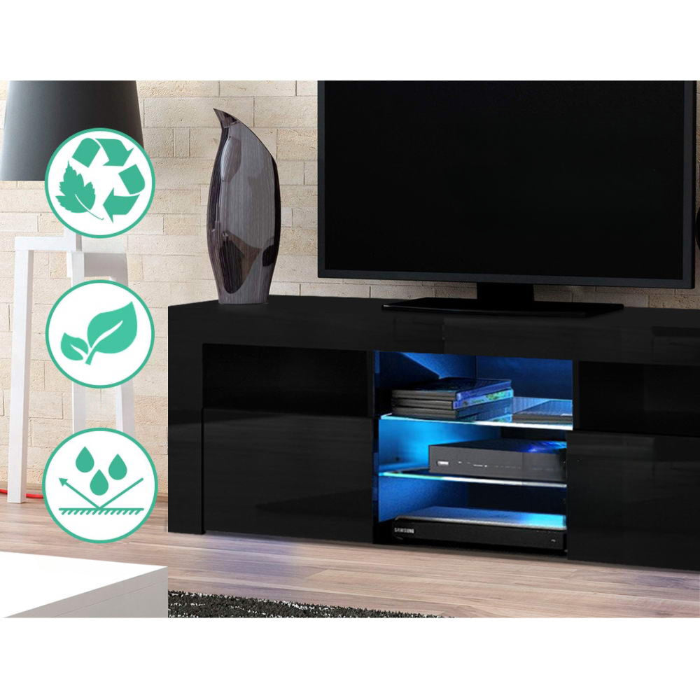 TV Cabinet Entertainment Unit Stand RGB LED Gloss Furniture 160cm Black