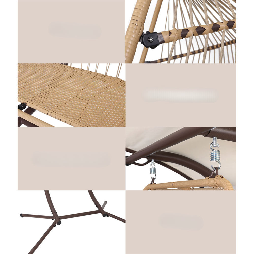 Outdoor Hanging Swing Chair Egg Hammock Rattan Lounge Chair - Latte
