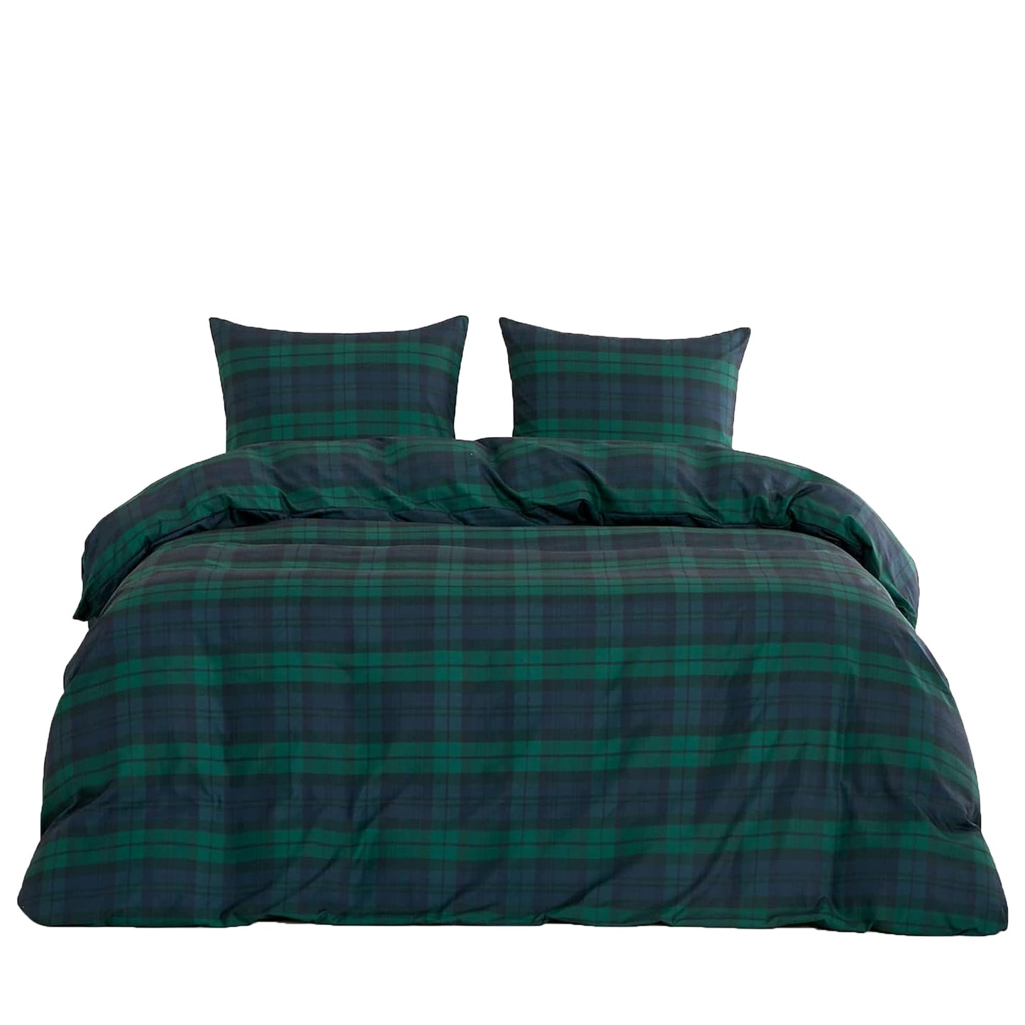 Soft Microfibre Check Geometric Modern Pattern Quilt Cover Set - Navy Blue Green