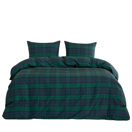 Soft Microfibre Check Geometric Modern Pattern Quilt Cover Set - Navy Blue Green