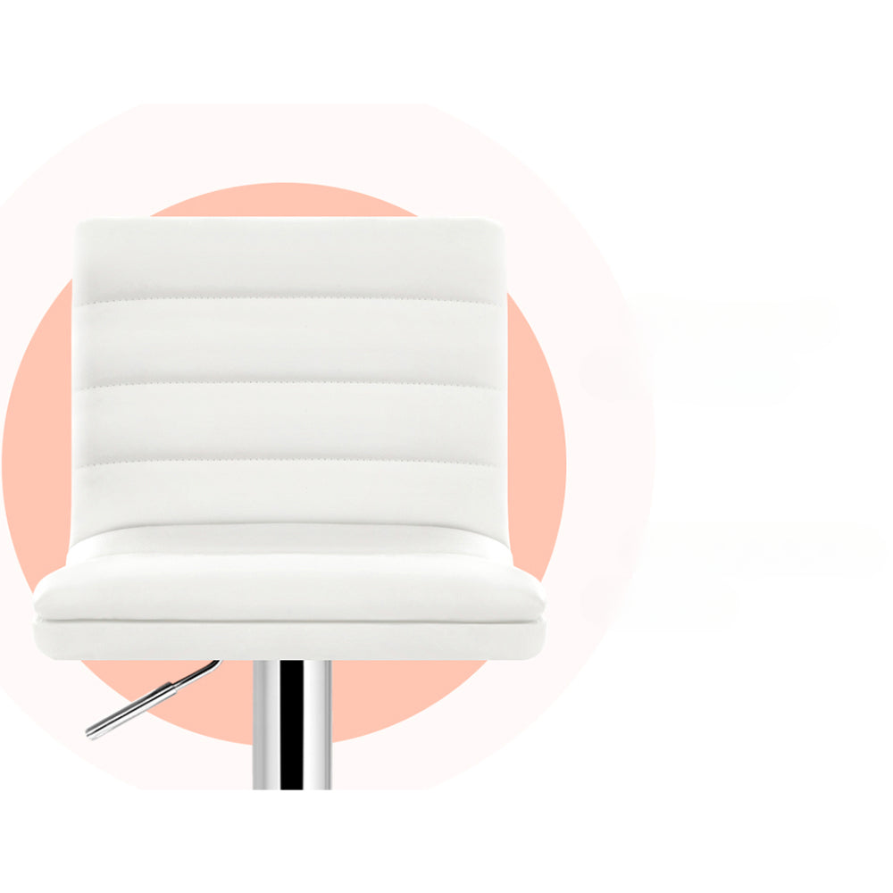 Set of 4 PU Leather Lined Pattern Bar Stools- White and Chrome