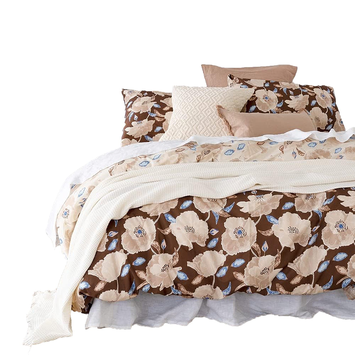 Faith Cotton Quilt Cover Set King - Floral Brown Beige