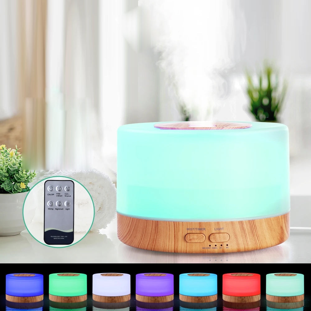 Aromatherapy Diffuser Humidifier Wood - 7 Colour LED