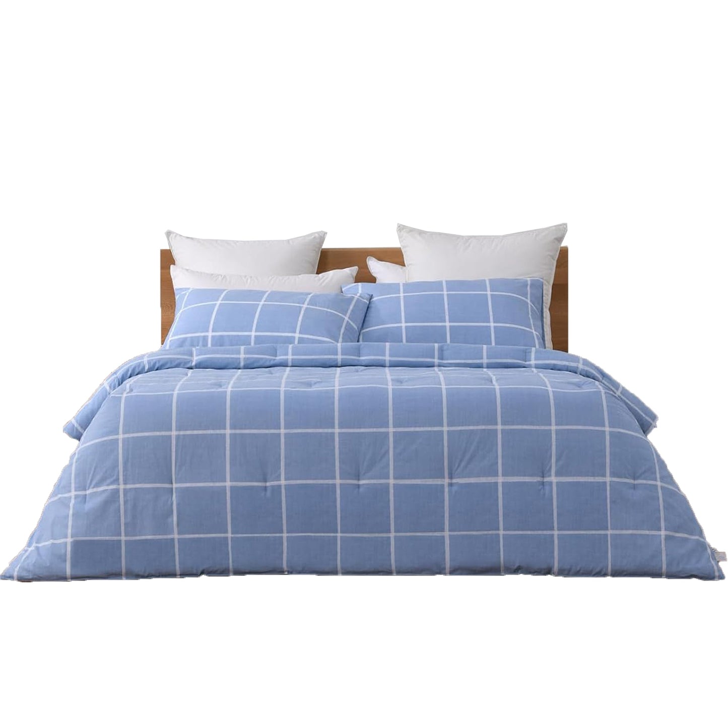 225TC Soft and Cozy Hypoallergenic Cotton Washed Quilt Cover Set - Checkered Blue